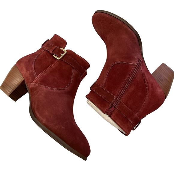 Diba Sleek Bootie 8.5 Red Burgundy Leather Boot Fall Winter autumn - Picture 1 of 8